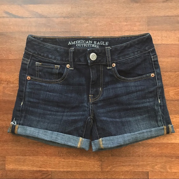 American Eagle Womens Denim Jeans Shorts Mid Rise 100% Cotton Blue